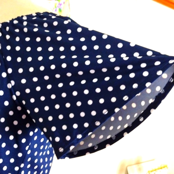 MSK Navy Blue and white polka dot jumpsuit with asymmetrical legs - Picture 6 of 14